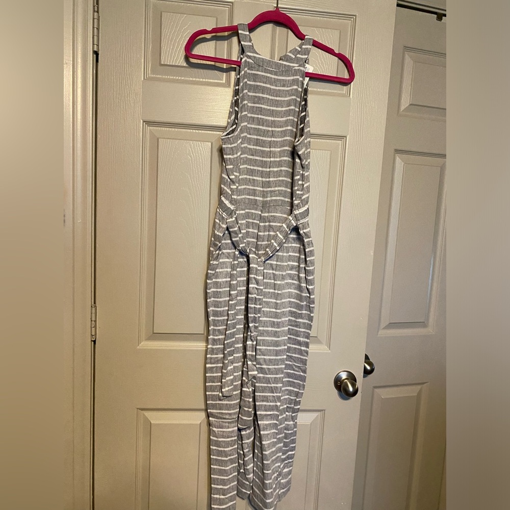Gray and White Striped Jumpsuit